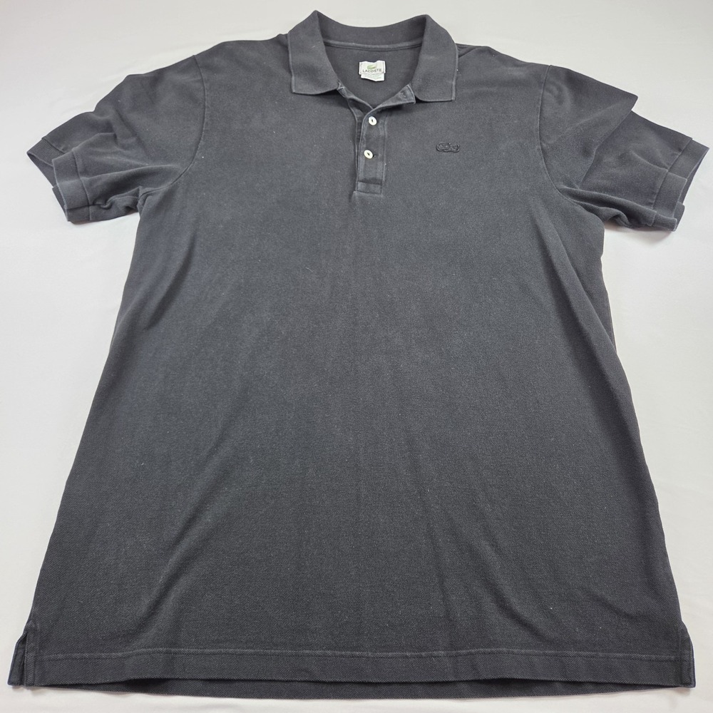 Lacoste Polo Shirt Mens 7 Black Cotton Regular Fit Knit Logo Short Sleeve